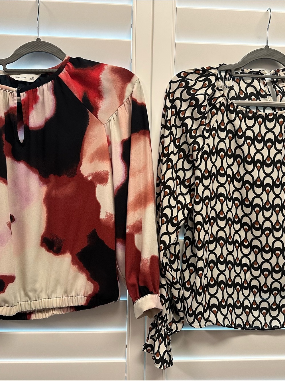 Nine West Red & Black Abstract Print Long-Sleeve Top - Pair of Blouses